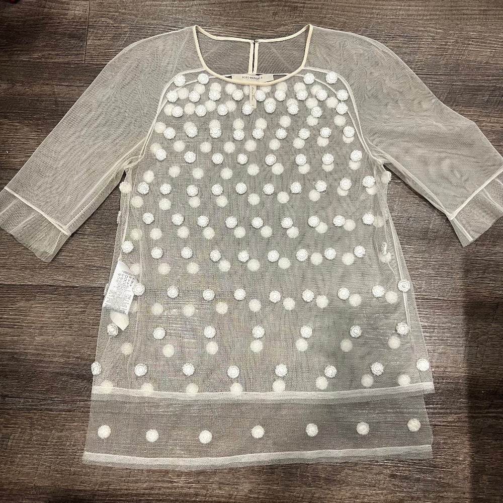 BCBGMAXAZRIA Natalia mesh embroidered top XS